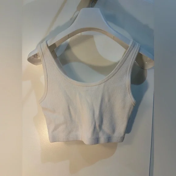 Brandy Melville Off-White Ribbed V-Neck Top - Picture 2 of 3